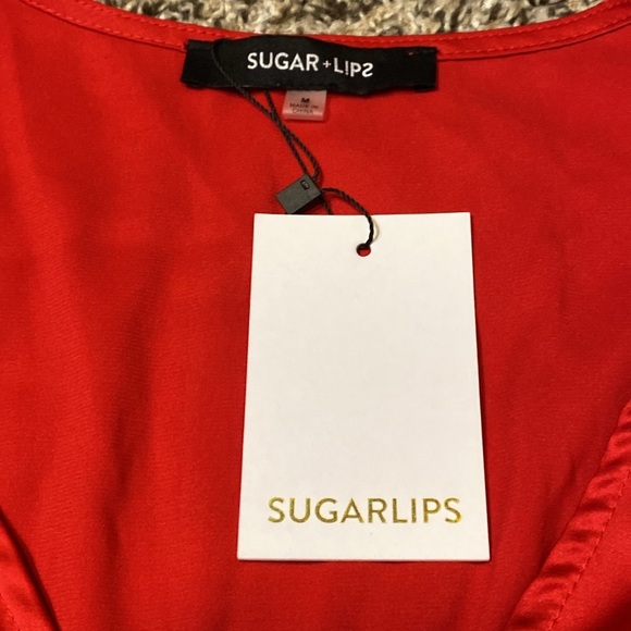 🆕 Sugarlips Red Satin Smocked Ruffle Dress - Picture 3 of 7